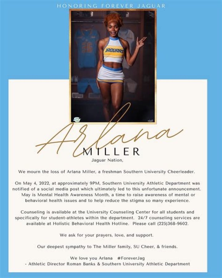 
Who Is Southern University Cheerleader Arlana Miller? Friends & Family Mourn The Passing Of The Student 
